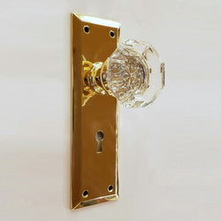 Doorknob Set - Large Glass Doorknob on Beveled Plate Set