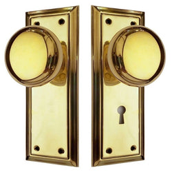 Doorknob Set - Plain Knob on Lined Plate (6⅞")