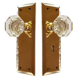 Doorknob Set - Large Glass Doorknob on Cast Beveled Plate (8")