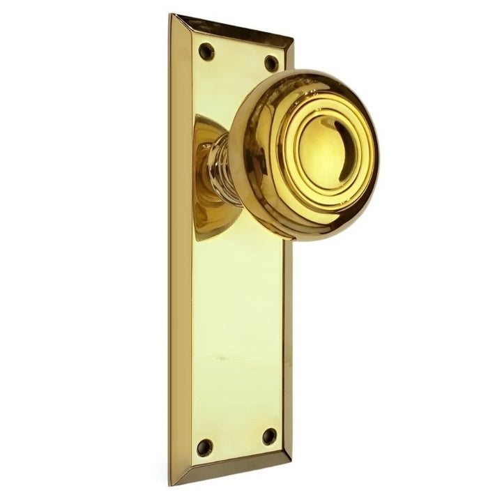 Doorknob Set - Lined Knob on Beveled Plate (7