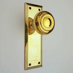 Doorknob Set - Lined Knob on Beveled Plate