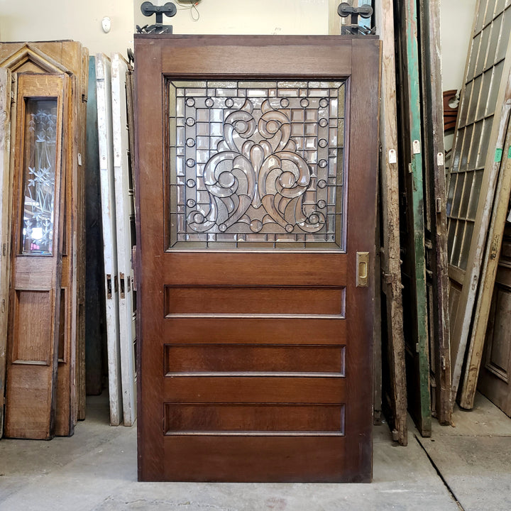 Antique Sliding Pocket Door - Leaded Glass (44