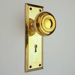 Doorknob Set - Lined Knob on Beveled Plate